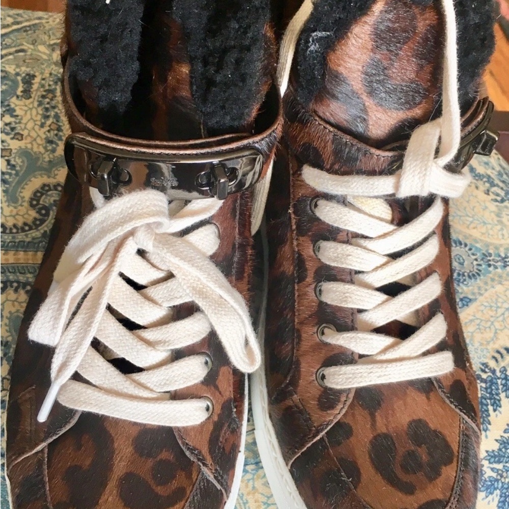 Coach Brown black Leopard Print,ltd edition hightop sneakers (calf,sheep fur)8 - Picture 6 of 12